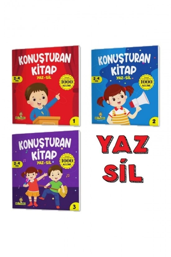 Konuşturan Kitap Serisi Yaz-sil Kitaplar (TÜRKÇEDE EN ÇOK KULLANILAN 1000 KELİME)- Okul Öncesi